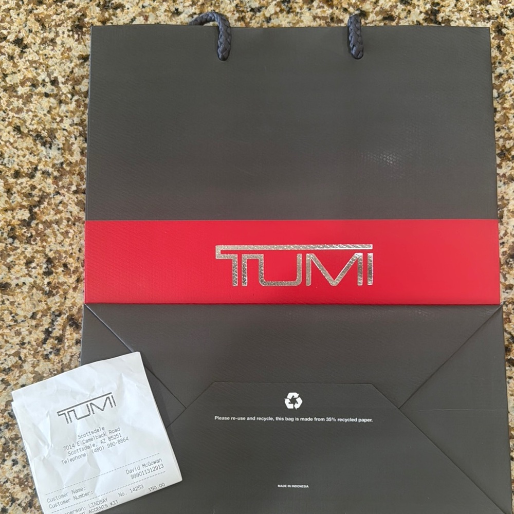 TUMI Gray and Red Gift Bag